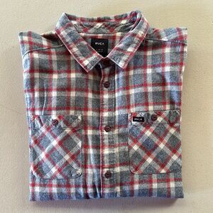 RVCA Men's Red and Gray Checkered Shirt (L)